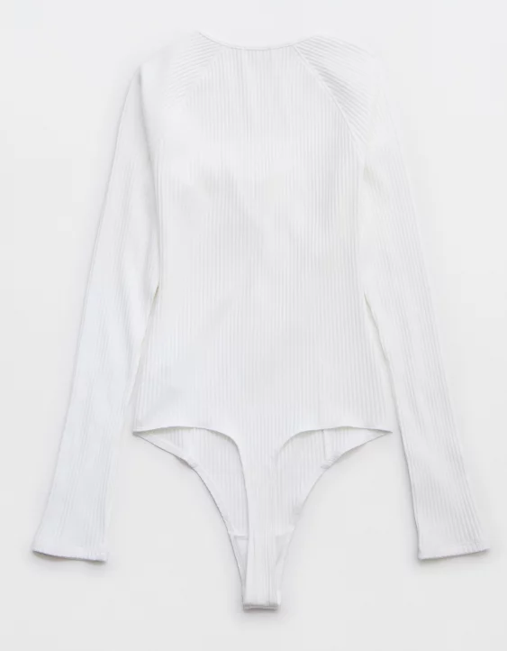 Aerie Long Sleeve Tie Front Bodysuit White - Image 4
