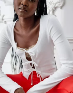 Aerie Long Sleeve Tie Front Cardigan White