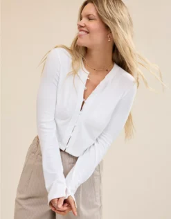 Aerie Happy Snit Cardi T-Shirt White
