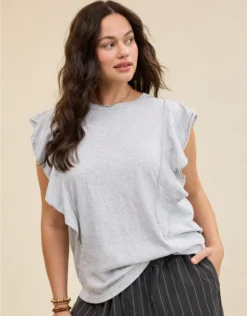 Aerie Flutter Sleeve T-Shirt Medium Heather Gray