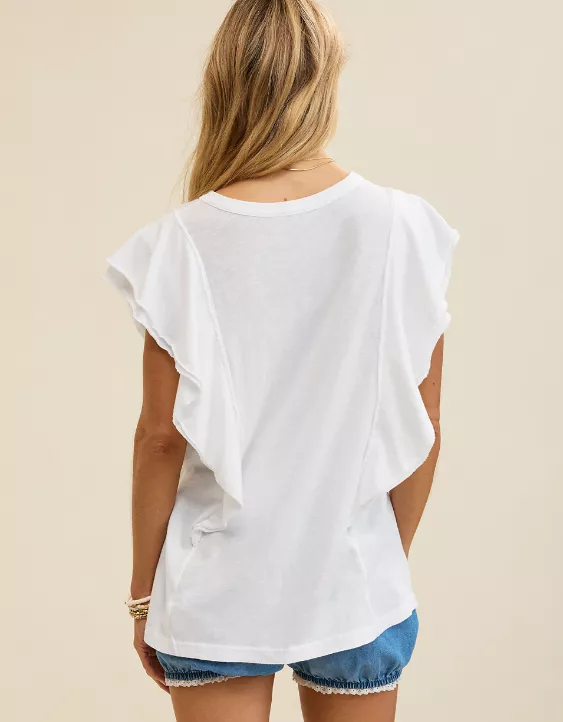 Aerie Flutter Sleeve T-Shirt White - Image 2