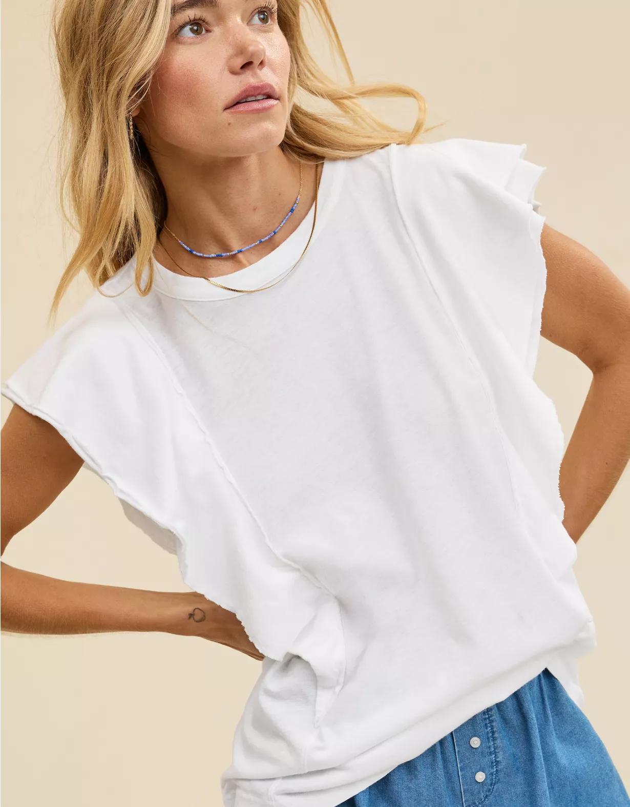 Aerie Flutter Sleeve T-Shirt White