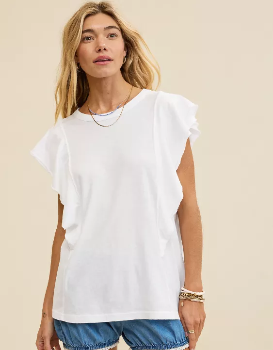 Aerie Flutter Sleeve T-Shirt White - Image 5