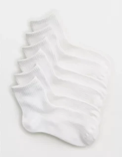 Aerie Basic Cotton Ribbed Quarter Sock 3-Pack White