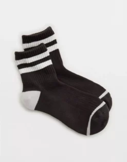 Aerie Striped Quarter Socks Grey Shadow
