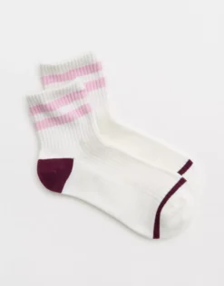 Aerie Striped Quarter Socks Orchid