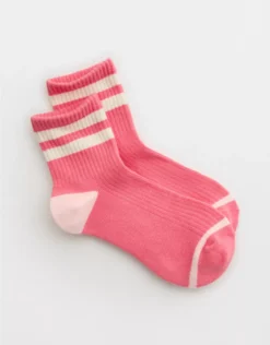 Aerie Striped Quarter Socks Playful Pink