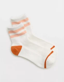 Aerie Striped Quarter Socks Peach