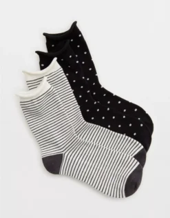 Aerie Rolled Edge Crew Sock 2-Pack True Black