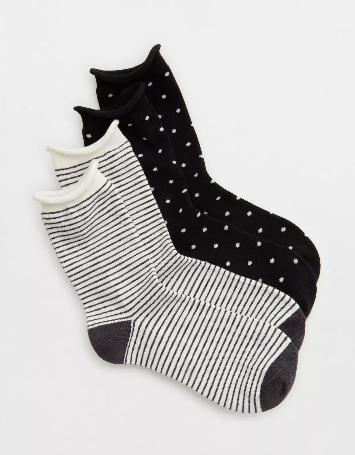 Aerie Rolled Edge Crew Sock 2-Pack True Black