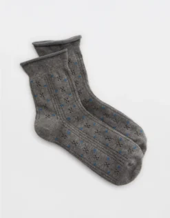 Aerie Rolled Edge Pointelle Quarter Socks Medium Heather Gray