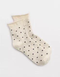 Aerie Rolled Edge Pointelle Quarter Socks Soft Muslin