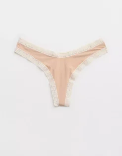 Aerie SMOOTHEZ Microfiber Lace Thong Underwear Sands