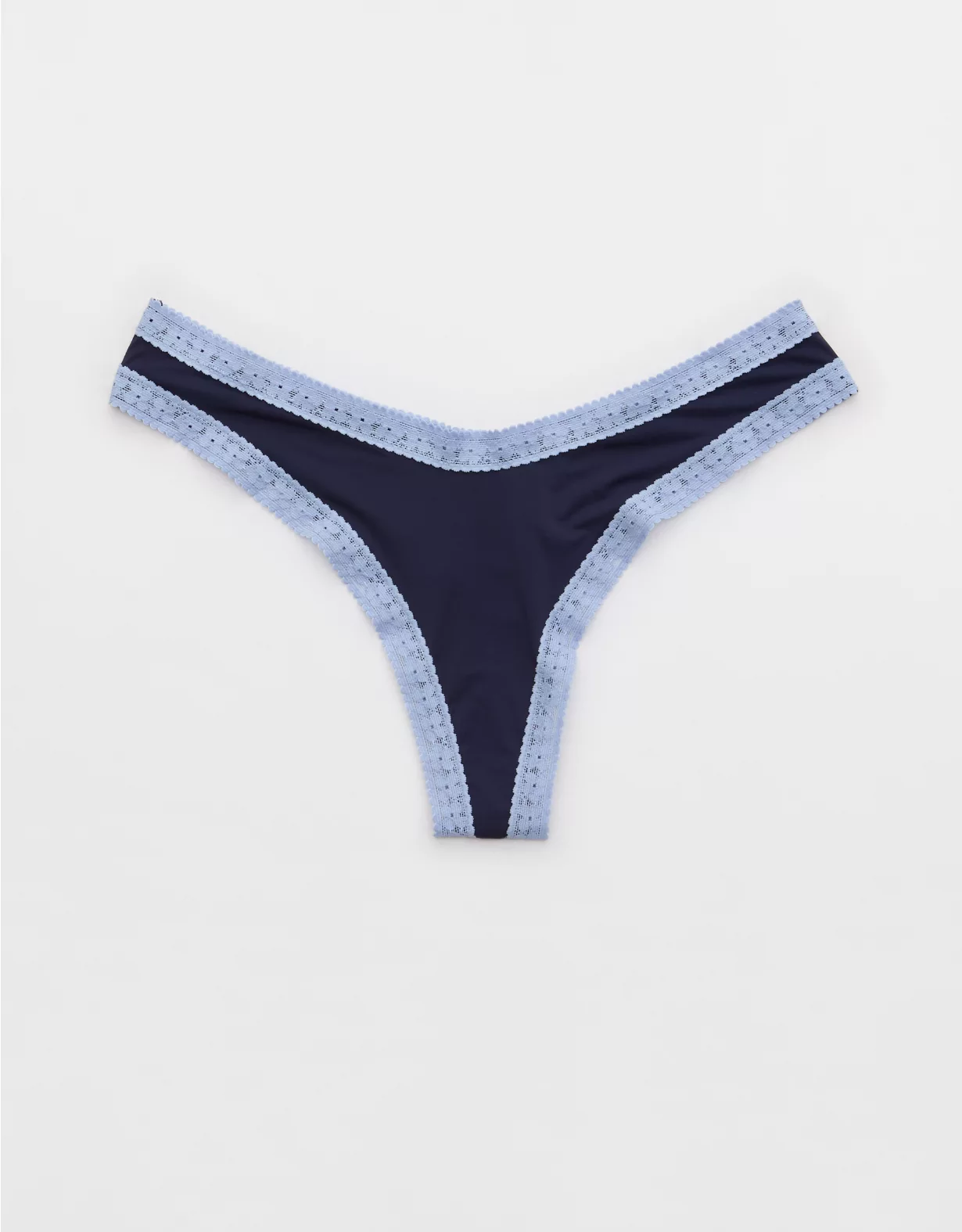 Aerie SMOOTHEZ Microfiber Lace Thong Underwear Monaco Blue