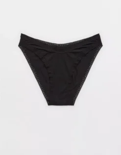 Aerie SMOOTHEZ Microfiber Lace Bikini Underwear True Black