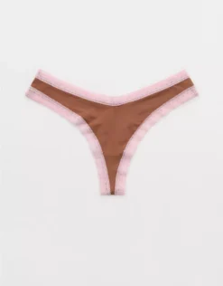 Aerie SMOOTHEZ Microfiber Lace Thong Underwear Horizon