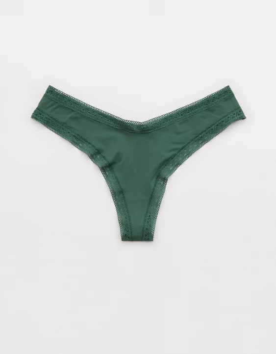 Aerie SMOOTHEZ Microfiber Lace Thong Underwear Rugged Green - Image 3