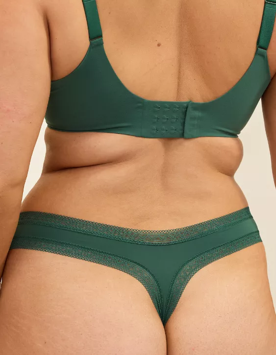 Aerie SMOOTHEZ Microfiber Lace Thong Underwear Rugged Green - Image 2