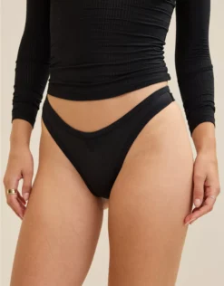 Aerie Superchill Modal Rib Thong Underwear True Black