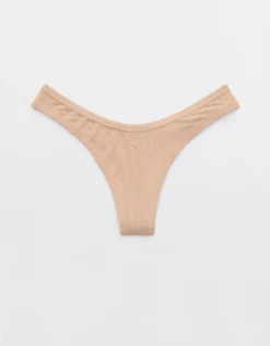Aerie Superchill Modal Rib Thong Underwear Sands
