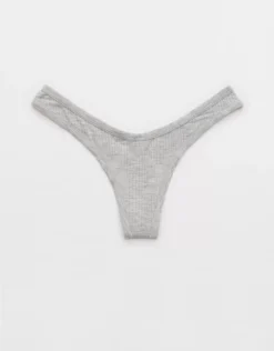 Aerie Superchill Modal Rib Thong Underwear Medium Heather Gray
