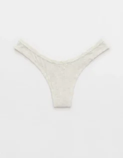 Aerie Superchill Modal Rib Thong Underwear Heather Frost