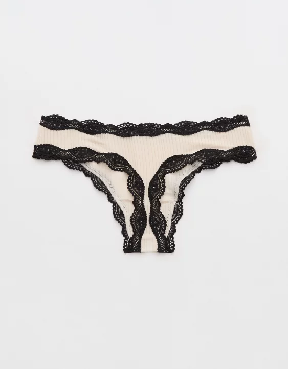 Aerie Superchill Modal Lace Thong Underwear Cake Batter - Image 4