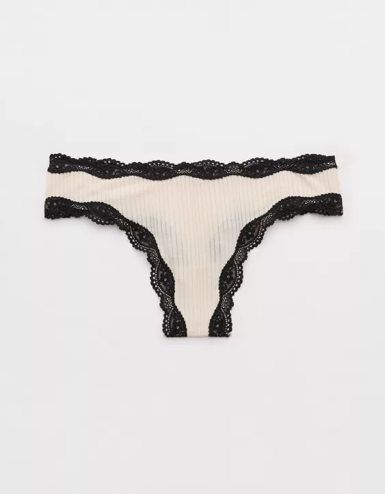 Aerie Superchill Modal Lace Thong Underwear Cake Batter - Image 3