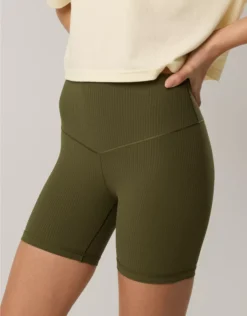 OFFLINE By Aerie Real Me XTRA Ribbed 5" Bike Short Military Green