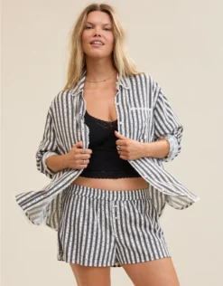 Aerie Flannel Girl Boxer Shell Gray