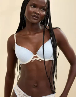 Aerie Show Off Vintage Lace Plunge Push Up Bra Eyelet Blue