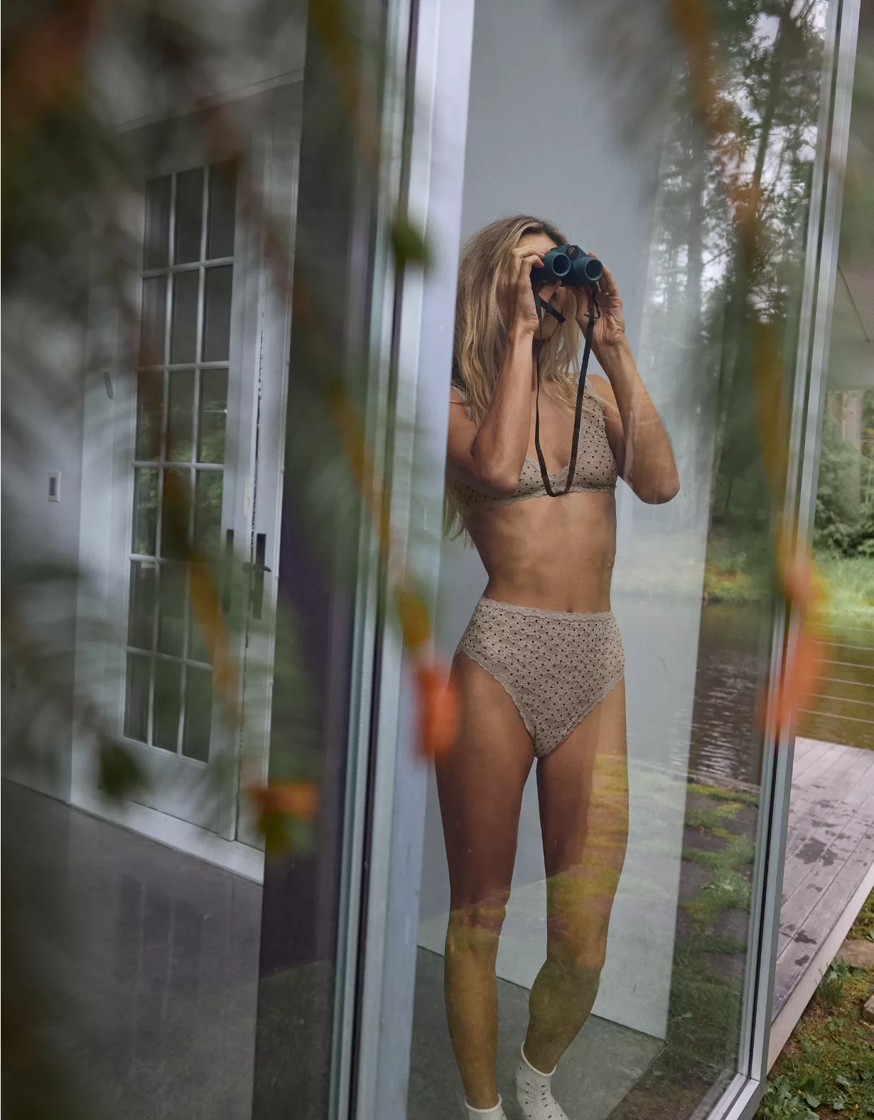 Aerie Show Off Flocked Vintage Lace High Waisted Bikini Underwear Stone Harbor