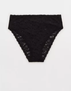 Aerie Show Off Flocked Vintage Lace High Waisted Bikini Underwear True Black