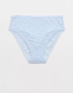 Aerie Show Off Flocked Vintage Lace High Waisted Bikini Underwear Eyelet Blue