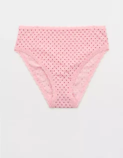 Aerie Show Off Flocked Vintage Lace High Waisted Bikini Underwear Club Pink