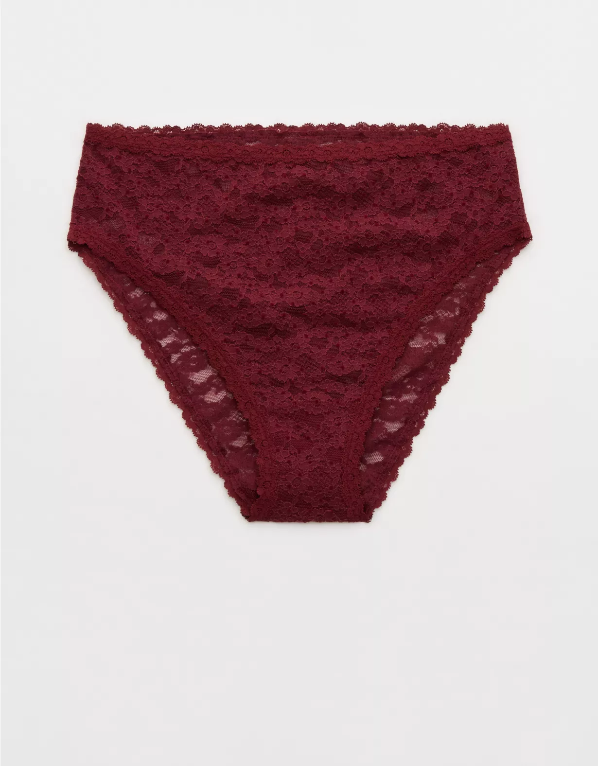 Aerie Show Off Flocked Vintage Lace High Waisted Bikini Underwear Deep Cherry