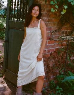 Aerie Embroidered Midaxi Dress Natural