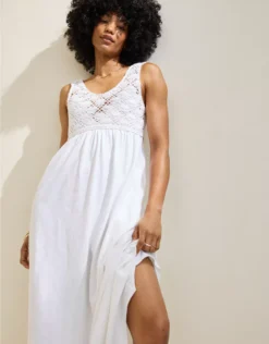 Aerie Crochet Maxi Dress White