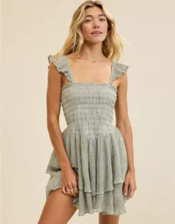 Aerie Plaid Handkerchief Mini Dress Olive Fun