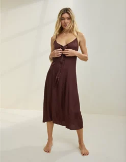 Aerie Satin Midi Dress Canyon Sun