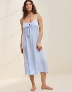 Aerie Satin Midi Dress Eyelet Blue