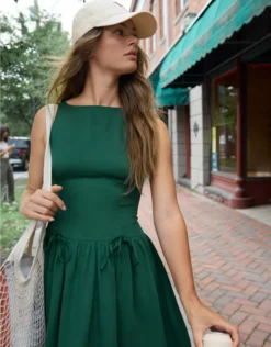 Aerie Drop Waist Bow Dress Rugged Green