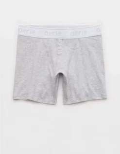 Aerie Superchill Cotton High Waisted Logo Boxer Underwear Medium Heather Gray