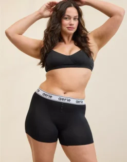 Aerie Superchill Cotton High Waisted Logo Boxer Underwear True Black