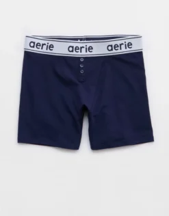 Aerie Superchill Cotton High Waisted Logo Boxer Underwear Navy