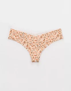 Aerie Superchill No Show Cotton Thong Underwear Peach