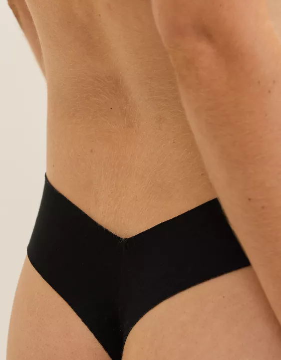 Aerie Superchill No Show Cotton Thong Underwear True Black - Image 2