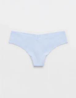 Aerie Superchill No Show Cotton Thong Underwear Eyelet Blue