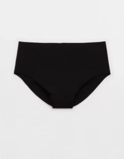 Aerie Superchill No Show Cotton Rib Mid Rise Cheeky Underwear True Black