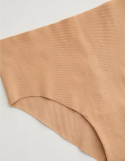 Aerie Superchill No Show Cotton Rib Mid Rise Cheeky Underwear Sands